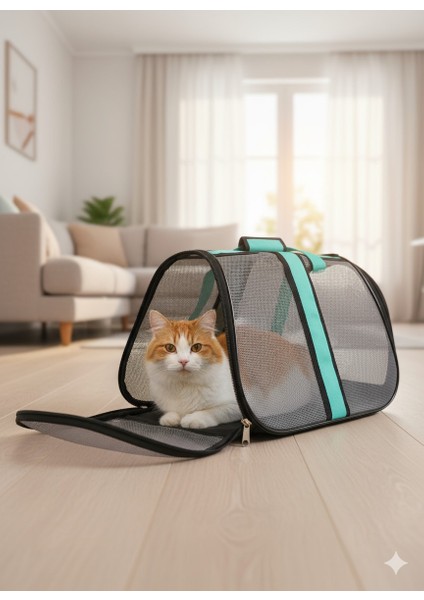Kedi Taşıma Çantası Seyahat Evcil Hayvan Çantası Fileli Büyük Bot