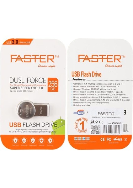 Faster 256 GB Dusl Serisi USB 3.0 Yüksek Hızlı Metal Flash Bellek fırsatları