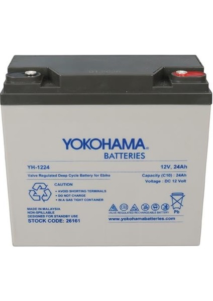 Yokohama YH-122.4 12 Volt - 24 Amper Elektrikli Bisiklet Aküsü (180X76X167 Mm) fiyatları