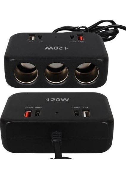 Olesson 1656 12-24V Çift USB + Çift Type-C 120W 80CM Kablolu 3'lü Araç Çakmak Çoklayıcı fırsatları