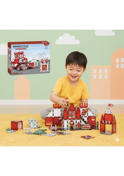 Manyetik Blok Itfaiye Serisi – 48 Parça | Eğitici Stem Oyuncak | Manyetik Yapı Blokları | Çocuk Zeka Gelişimi Seti