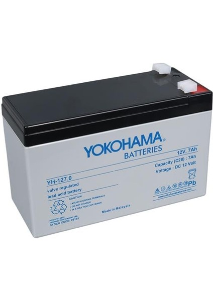 Yokohama YH-127.0 12 Volt 7 Amper Akü (150X65X90 Mm)