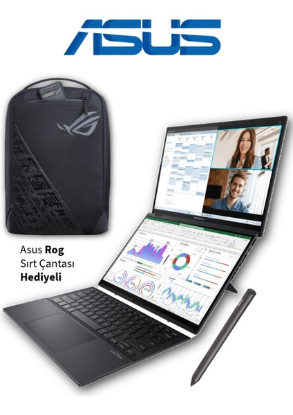 Zenbook Duo Çift 14" OLED Ekran Core Ultra 9 32GB 2tb Dokunmatik Inovatif Laptop Asus Rog Çanta Hediyeli