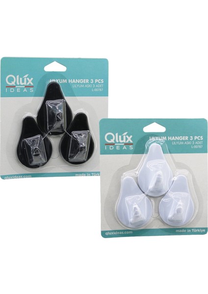 3pcs Lılyum Askı Siyah - Beyaz Plastik Yapışkanlı Montaj (4915)