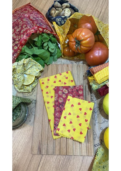 Kalpli Karışık Desen Kumaş Tekrar Kullanılabilen Doğal Balmumlu (Balmumu) Gıda Saklama Bezi