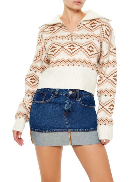 Fair Isle Desenli Yarım Yaka Kazak