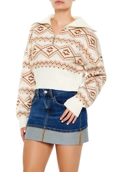 Fair Isle Desenli Yarım Yaka Kazak fırsatları