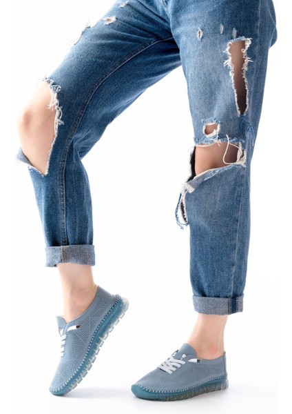 ZRİN-365 Mavi Desenli Hakiki Deri Tam Ortopedik Comfort Spor Babet fiyatları