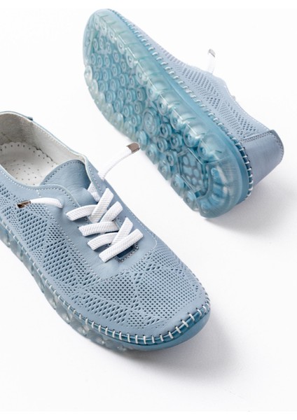 ZRİN-365 Mavi Desenli Hakiki Deri Tam Ortopedik Comfort Spor Babet fırsatları