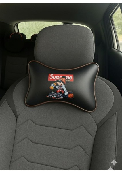 Mickey Mouse Logolu Lüks Deri Araç Boyun Yastığı - Özel Tasarım (4 Renk Seçeneği) fiyatları