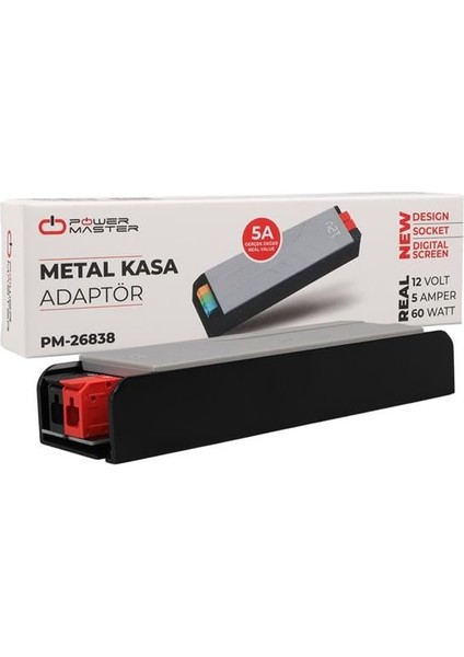 Powermaster PM-26838 12 Volt 5 Amper 60 Watt Slim Metal Kasa Adaptör Voltaj Göstergeli 148X43X27MM indirimleri