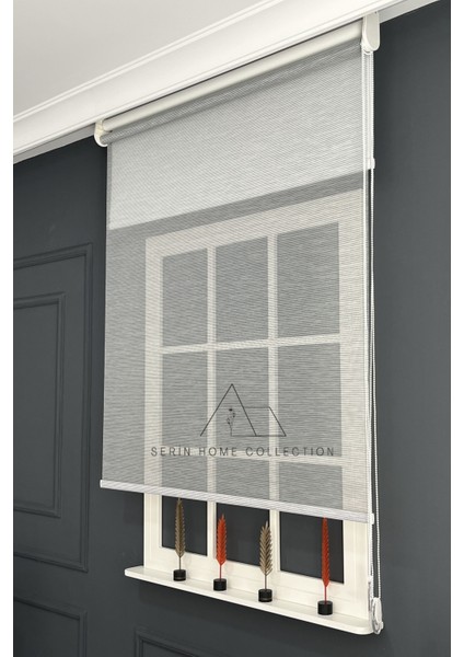 Koyu Gri Ince Çizgili Tül ve Stor Perde (Dayanıklı Alüminyum Kasa) fiyatları