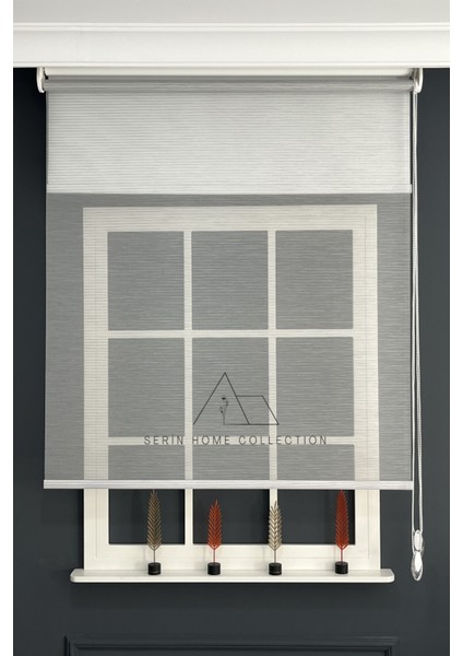 Gri Ince Çizgili Tül ve Stor Perde (Dayanıklı Alüminyum Kasa)