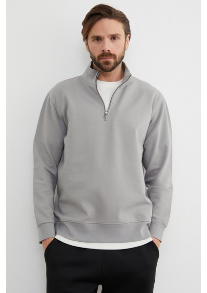 Fitilli Yarım Fermuarlı Sweatshirt