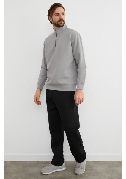 Fitilli Yarım Fermuarlı Sweatshirt
