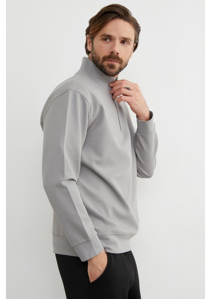 Fitilli Yarım Fermuarlı Sweatshirt