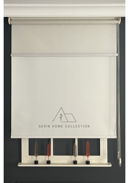Krem Ince Çizgili Tül ve Stor Perde (Dayanıklı Alüminyum Kasa) indirimleri
