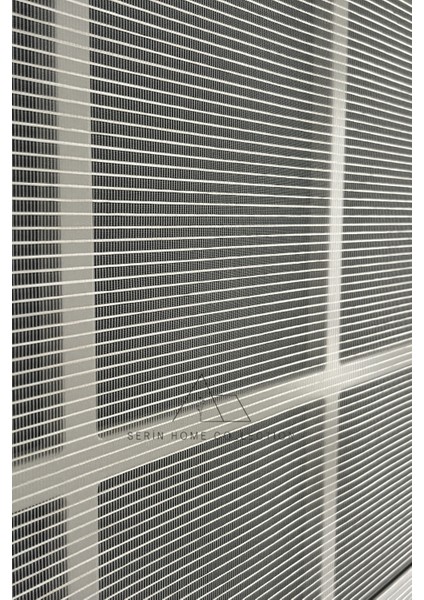 Krem Ince Çizgili Tül ve Stor Perde (Dayanıklı Alüminyum Kasa)