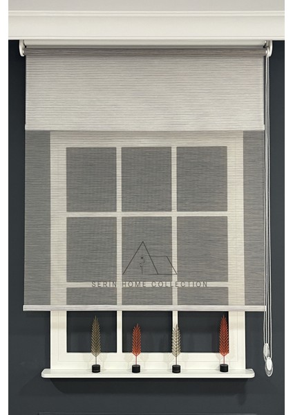 Kahverengi Ince Çizgili Tül ve Stor Perde (Dayanıklı Alüminyum Kasa)