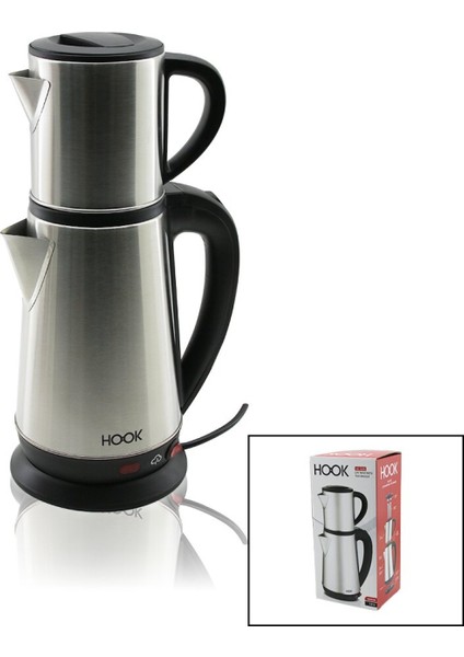 Elektrikli Çay Makinesi Çaycı Set 1.8lt Su Isıtıcı Pls.+ 0.8lt Demlik Çelik Taban 1800w 360 Derece Gövde Hk-509 (4915)