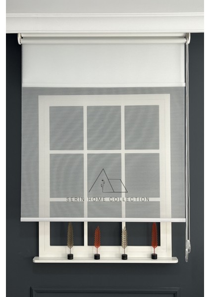 Beyaz Ince Çizgili Tül ve Stor Perde (Dayanıklı Alüminyum Kasa)