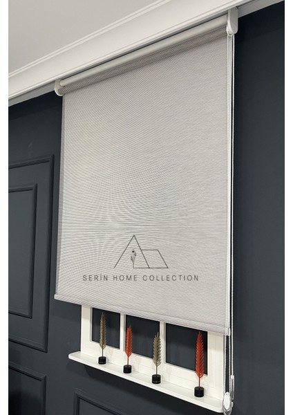 Kahverengi Ince Çizgili Tül ve Stor Perde (Dayanıklı Alüminyum Kasa) modelleri