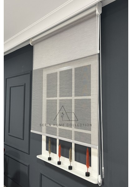 Kahverengi Ince Çizgili Tül ve Stor Perde (Dayanıklı Alüminyum Kasa) fiyatları