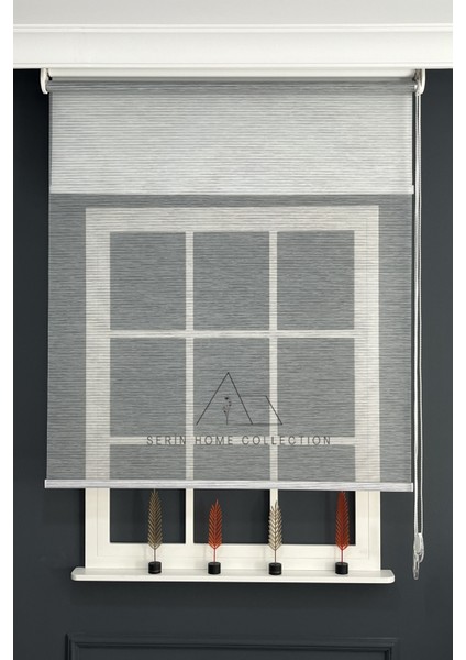 Koyu Gri Ince Çizgili Tül ve Stor Perde (Dayanıklı Alüminyum Kasa)