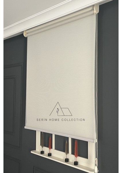 Krem Ince Çizgili Tül ve Stor Perde (Dayanıklı Alüminyum Kasa) modelleri