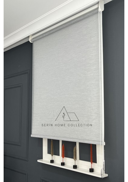 Koyu Gri Ince Çizgili Tül ve Stor Perde (Dayanıklı Alüminyum Kasa) modelleri