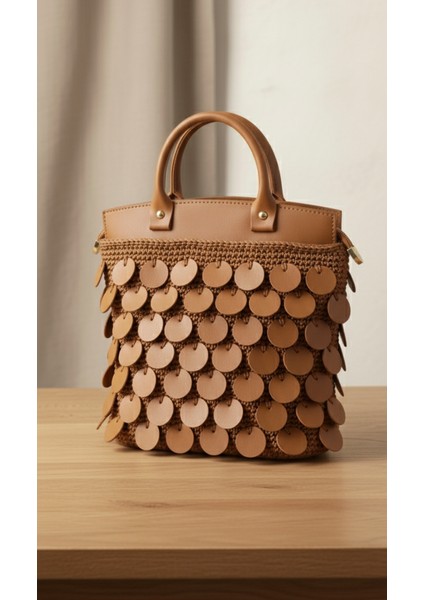 El Işlemesi Pul Detaylı Makrome Çanta