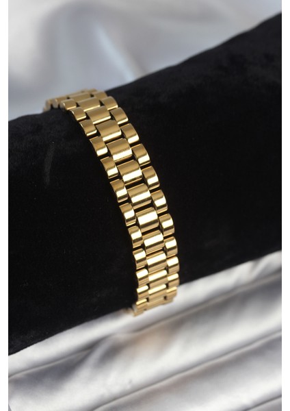 Gold Renk 12 mm Kalınlık Erkek Bileklik (316L Çelik)