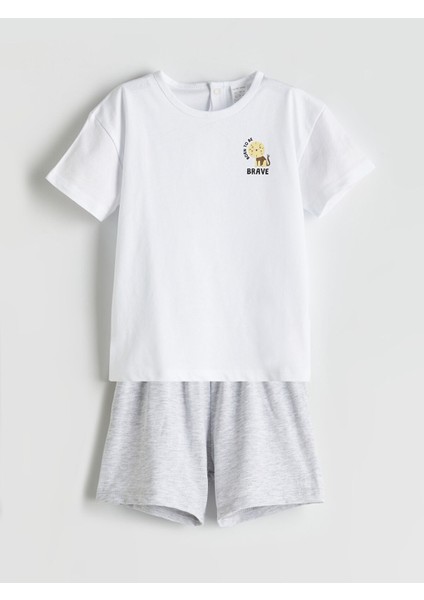 Yeni Sezon Baskılı Erkek Bebek Tişört ve Şort 2'li
