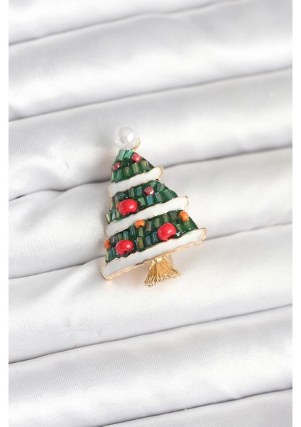 Süslü Çam Ağacı Figürlü Broş