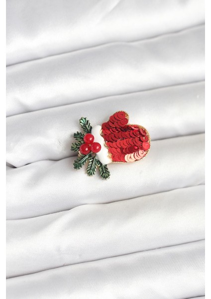 Kırmızı Figürlü Yılbaşı Temalı Broş