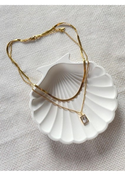 Altın Renk Italyan Bakla Zincirli Taşlı Çelik Kolye modelleri