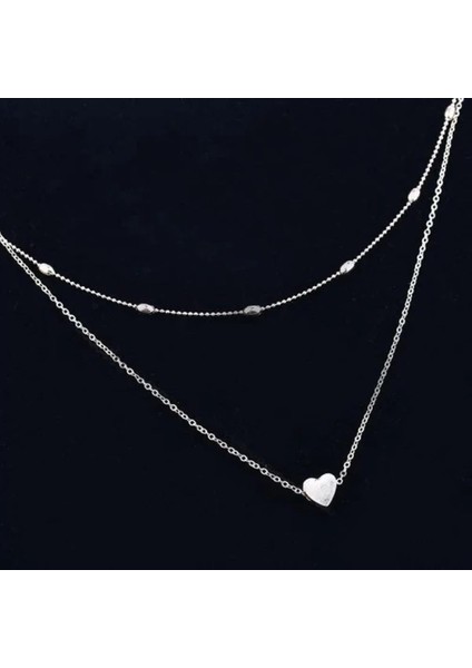 Gümüş Renk Gerdanlık Kolye Kadınlar Için Top Zincir Kalp Kolye