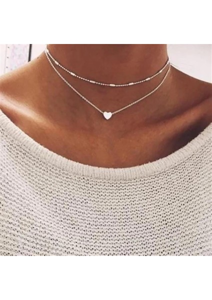 Gümüş Renk Gerdanlık Kolye Kadınlar Için Top Zincir Kalp Kolye fiyatları