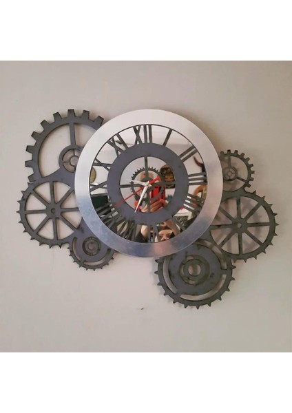Tasarım Gri Gümüş Pleksi Detaylı Çarklı Saat