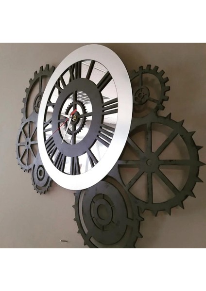 Tasarım Gri Gümüş Pleksi Detaylı Çarklı Saat modelleri