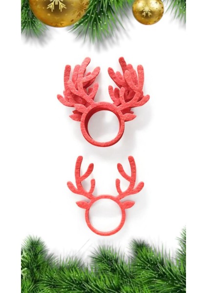 Yılbaşı Temalı Keçe Geyik Boynuzu Peçetelik 6 Adet