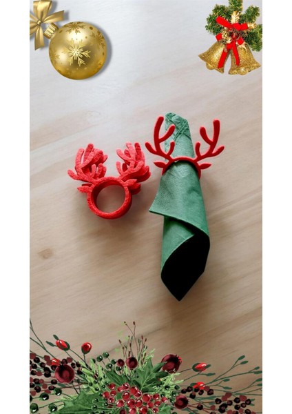 Yılbaşı Temalı Keçe Geyik Boynuzu Peçetelik 6 Adet fiyatları