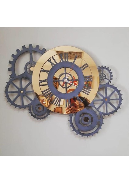Tasarım Gri Gold Pleksi Detaylı Çarklı Saat