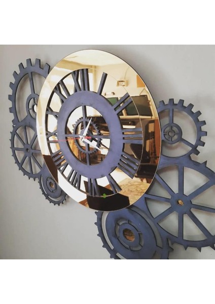 Tasarım Gri Gold Pleksi Detaylı Çarklı Saat fiyatları