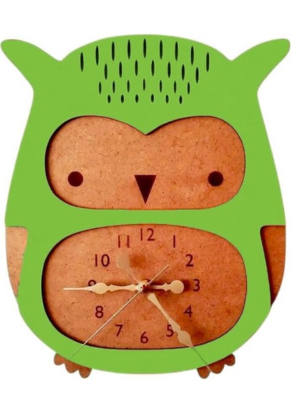 Baykuş Detaylı Yeşil Çocuk Duvar Saati