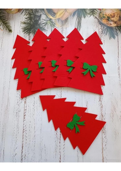 Yılbaşı Temalı Keçe Kırmızı Kaşıklık 6 Adet