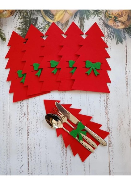 Yılbaşı Temalı Keçe Kırmızı Kaşıklık 6 Adet fiyatları