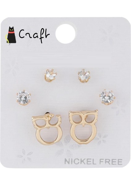 Gold 6'li Baykuş Taşlı Küpe