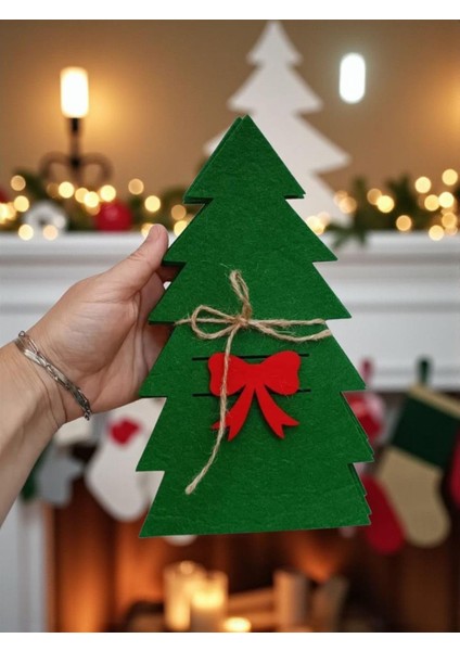 Yılbaşı Temalı Keçe Yeşil Kaşıklık 6 Adet fiyatları