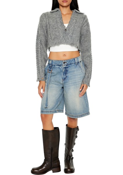 Yarım Yaka Crop Kazak